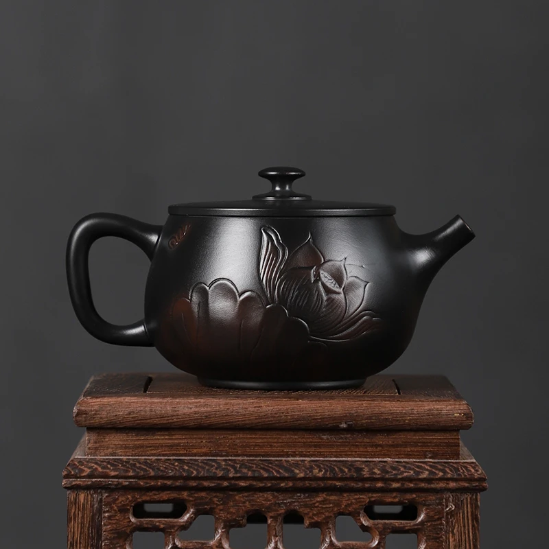 云南紫陶壶纯手工浮雕荷花汉瓦壶家用茶具高档茶壶凤鸣壶送礼自用