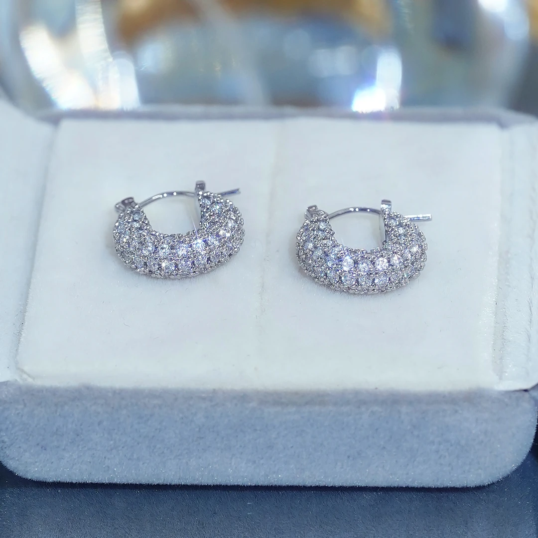 铜合金合成锆石耳饰 时光   银色镶嵌耳环圈圈时尚小众温柔简约