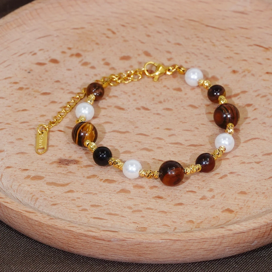 铜合金合成锆石手链 百顺珠  复古手链雅丹风珠珠气质轻奢百搭