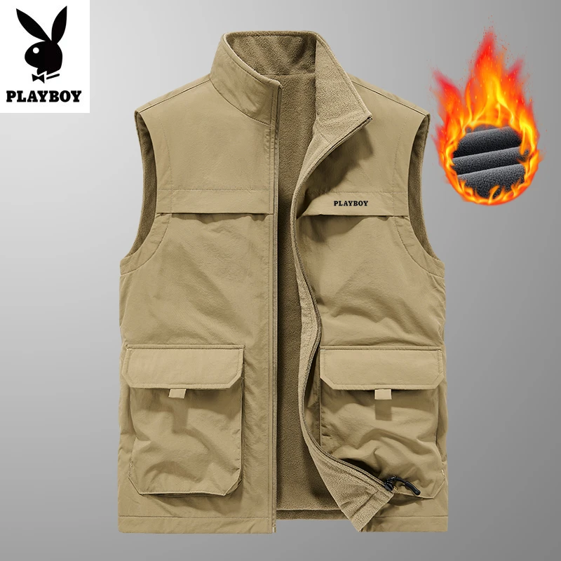 PLAYBOY/花花公子男士双面穿马甲背心爸爸装户外秋冬季加厚男装