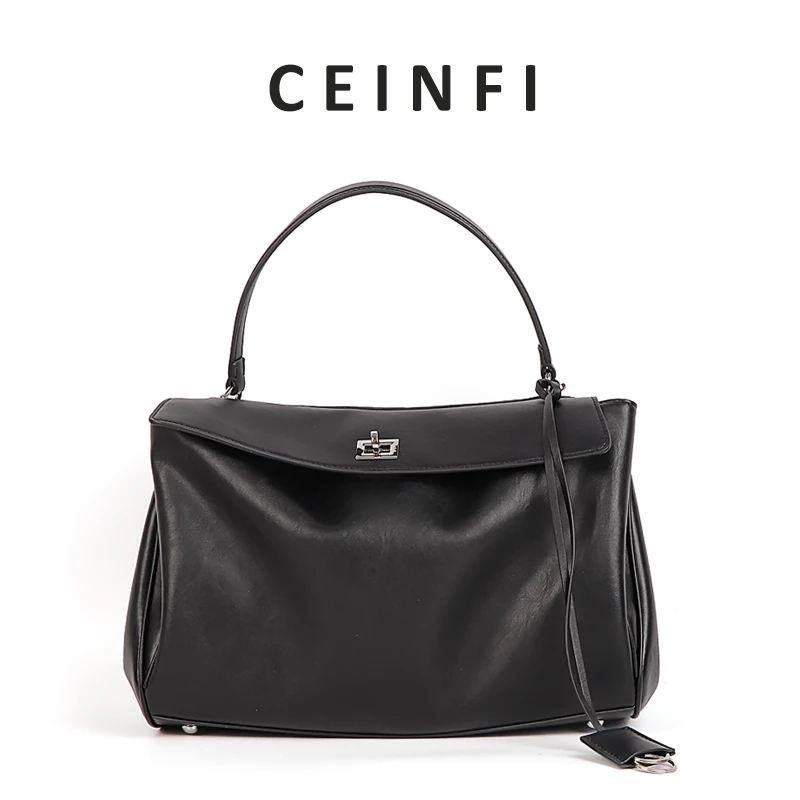 高级感锁扣腋下单肩斜挎时尚轻奢休闲女包(大号)#HK3068-1高级黑