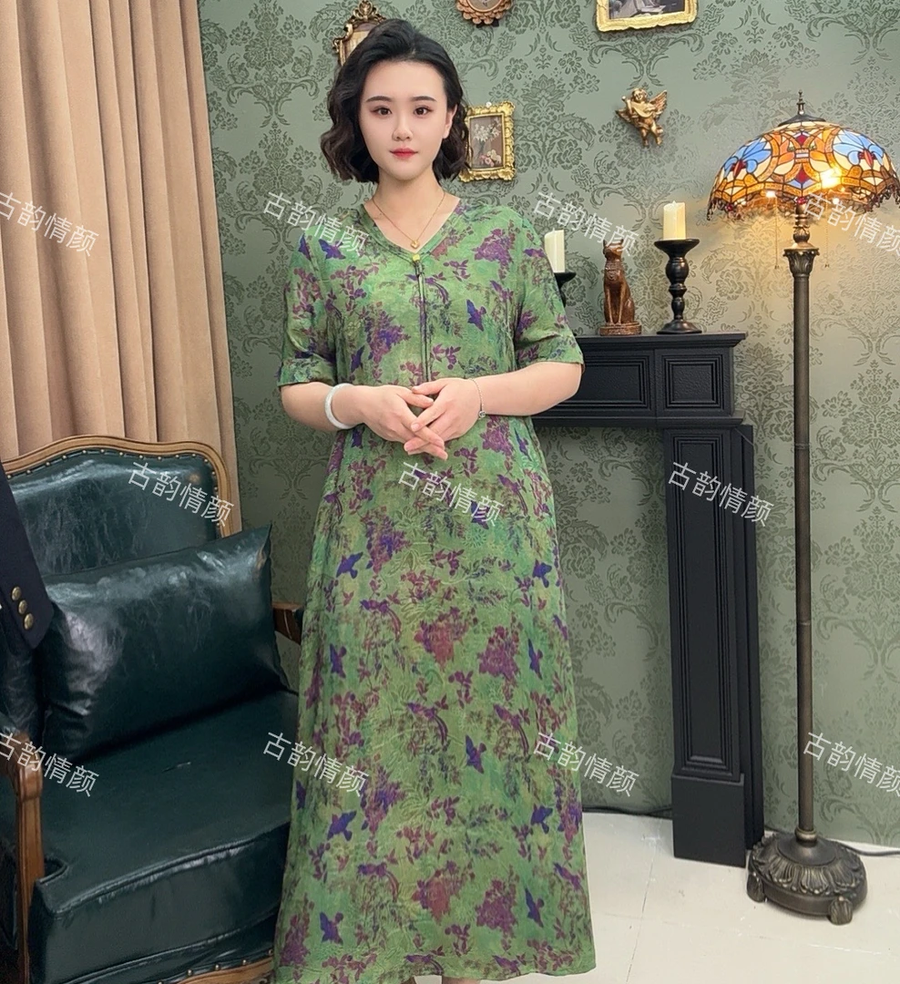 【时光锦】2024设计师款印花香云纱新式旗袍风连衣裙时尚重磅气质