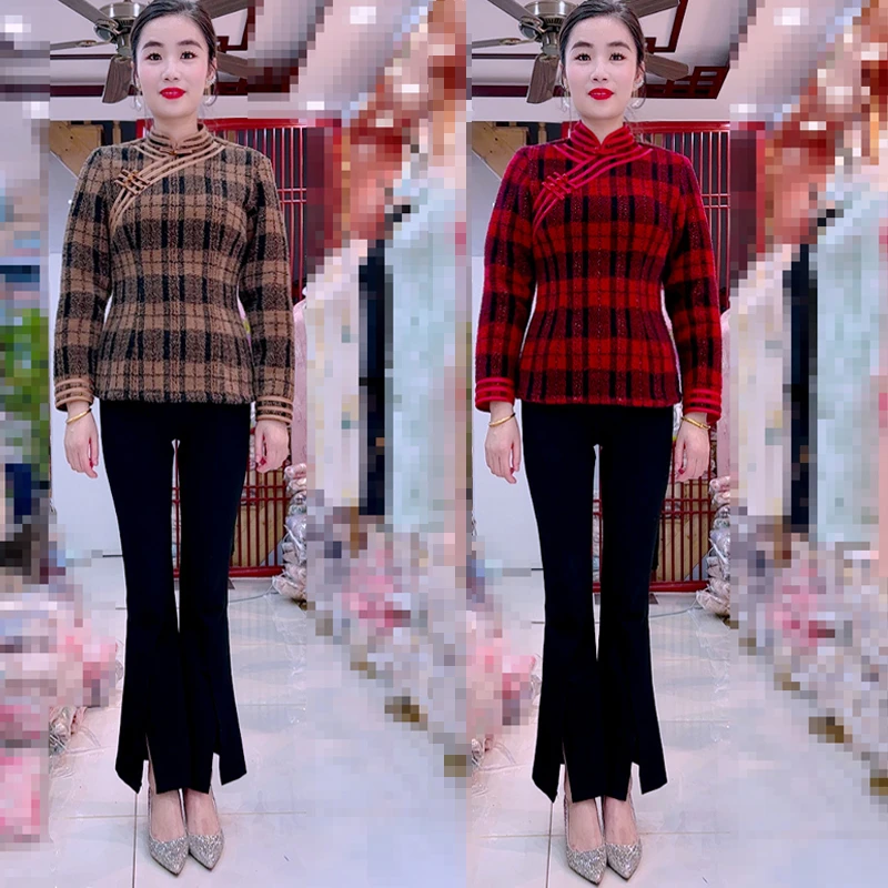 【温文尔雅】高端冬季新款百搭绣花中国风显瘦小上衣修身长袖旗袍