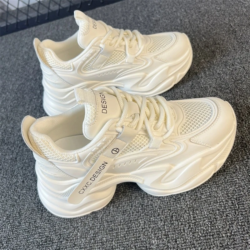 网面透气内增高老爹鞋女2025新款网红百搭小个子厚底松糕运动鞋女