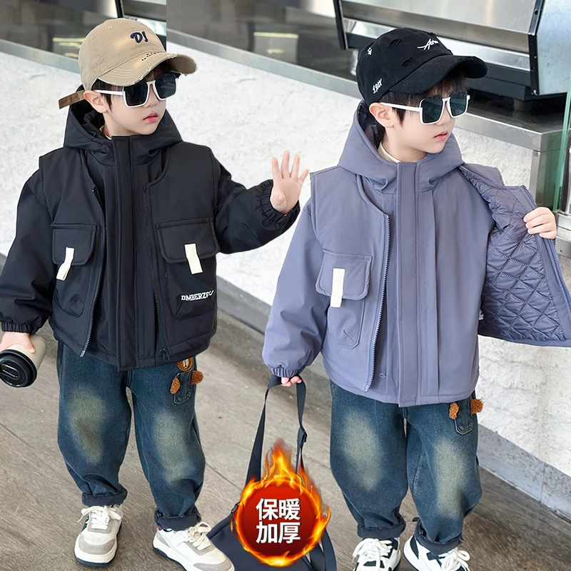 奥特曼外套男童秋冬款2024新款儿童冲锋衣服男孩冬装加绒派克服潮