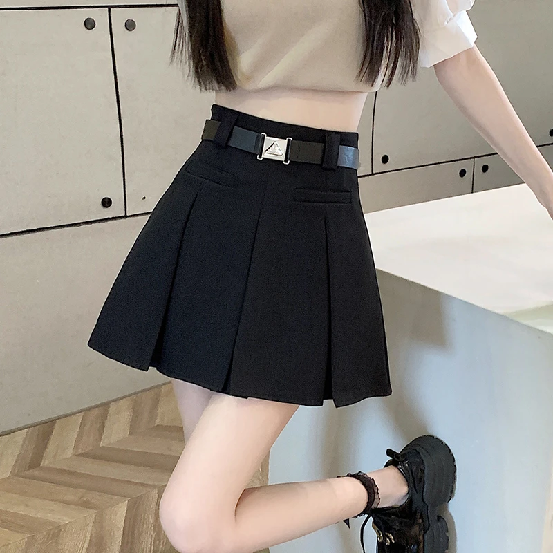美式学院风a字jk半身裙女复古辣妹ins高腰显瘦小个子百褶超短裙潮