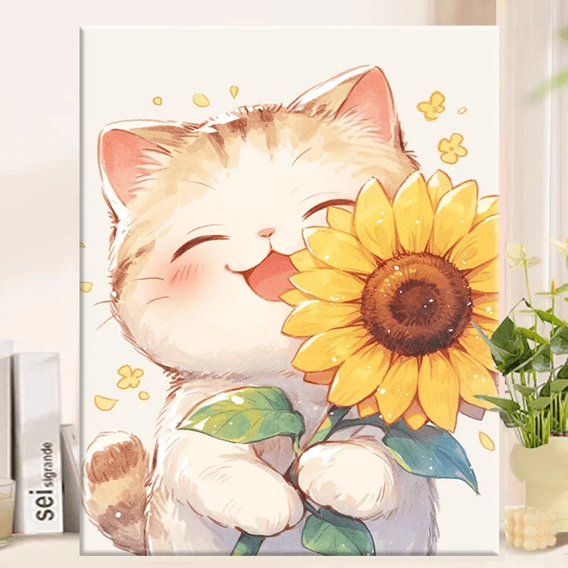 向日葵喵|diy数字油画丙烯填充手绘手工猫咪治愈系减压油彩涂色画