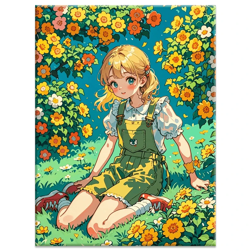 雏菊少女|人物diy丙烯填充手绘花卉少女治愈系减压油彩涂色画