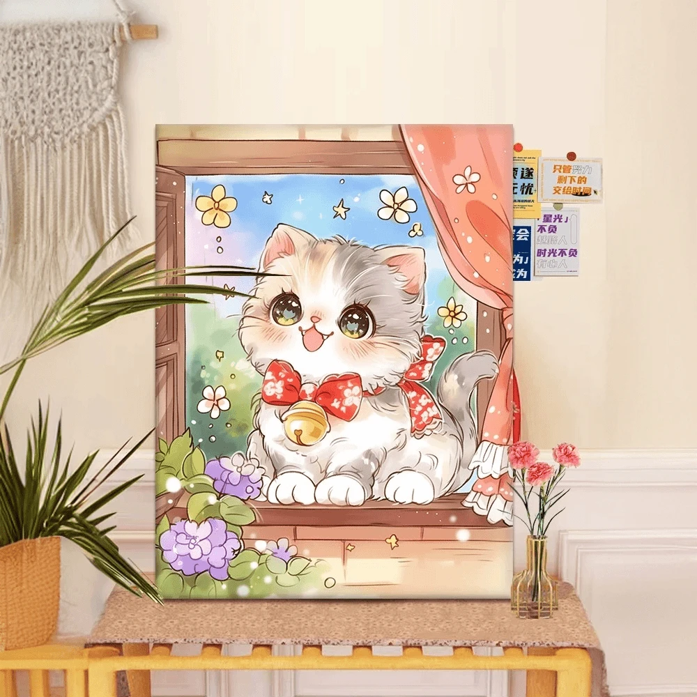 欢喜冤家喵|漫画diy数字油画丙烯填充手绘治愈系减压油彩涂色画