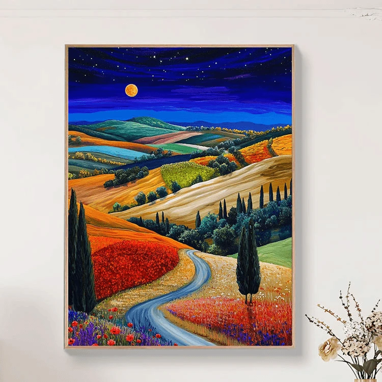 托斯卡纳的山 大尺寸高品质diy数字油画手工解压治愈丙烯装饰画