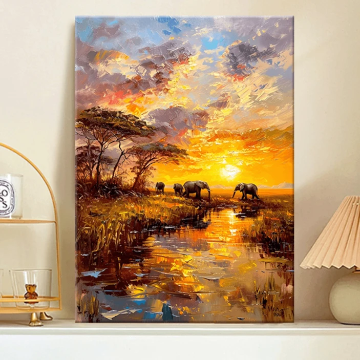 日落大象自然风光diy数字油画手工填涂色解压治愈丙烯装饰画