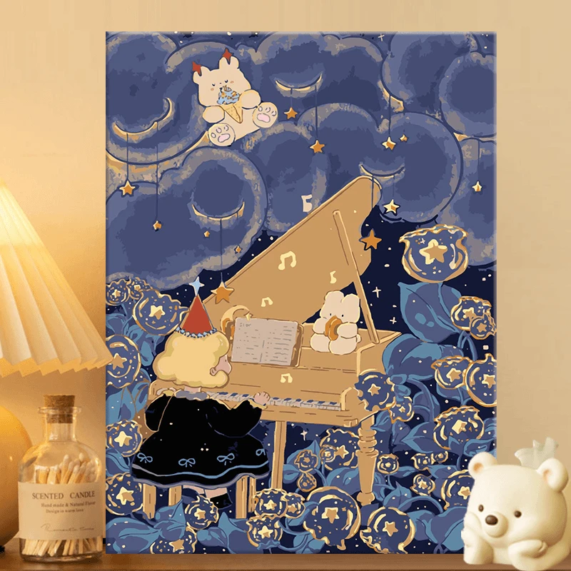 星月兔兔|diy数字油画丙烯填充手绘手工卡通治愈减压油彩涂色画