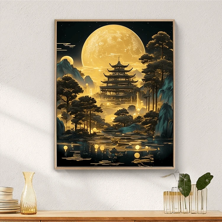 月下宫殿||diy数字油画丙烯填充手绘手工治愈系减压油彩涂色画