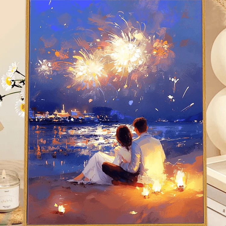 烟火爱情 情侣 diy数字油画红线条手工填涂色解压治愈丙烯装饰画