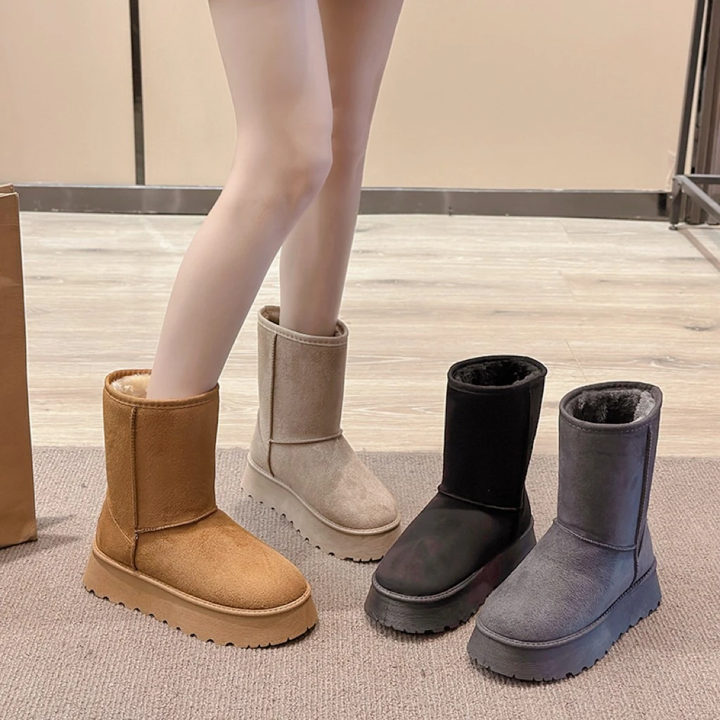 厚底雪地靴女冬季加绒加厚棉鞋2023新款保暖皮毛一体高筒中筒短靴