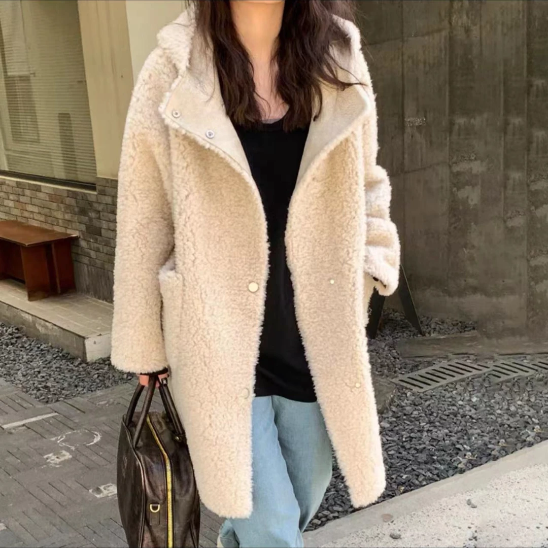 XIYIN/喜迎 100%全羊毛外套百搭冬季外套保暖宽松女款慵懒风大衣