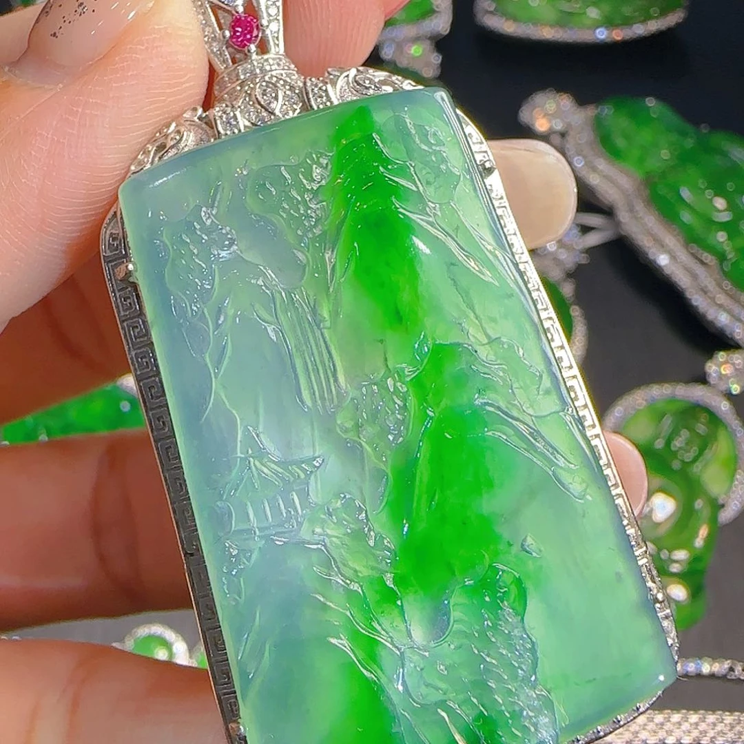 翡翠吊坠(不含链)银S925镶嵌