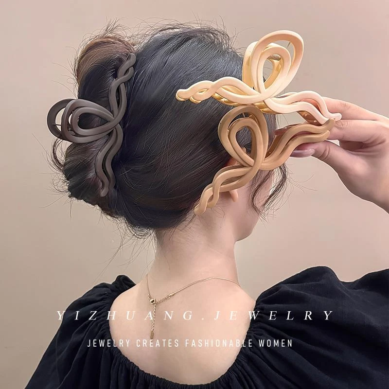 大号发量多抓夹洗澡盘发发卡后脑勺头饰咖色高级感波浪鲨鱼夹发夹