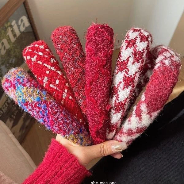 红色新年发箍女秋冬圣诞节发卡高颅顶洗脸压发头箍本命年发捆头饰