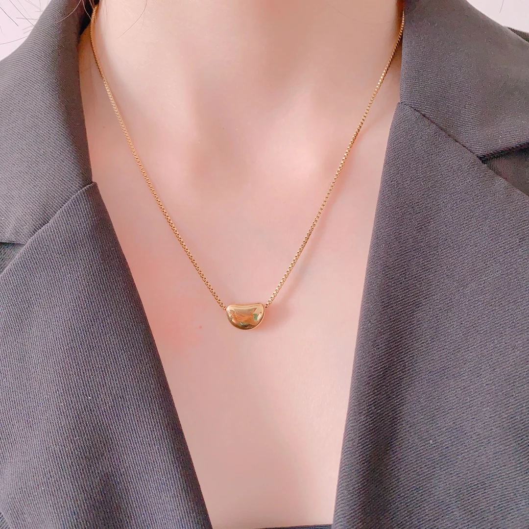 钛钢项链 R84相思豆项链金色时尚简约气质素款百搭坠链