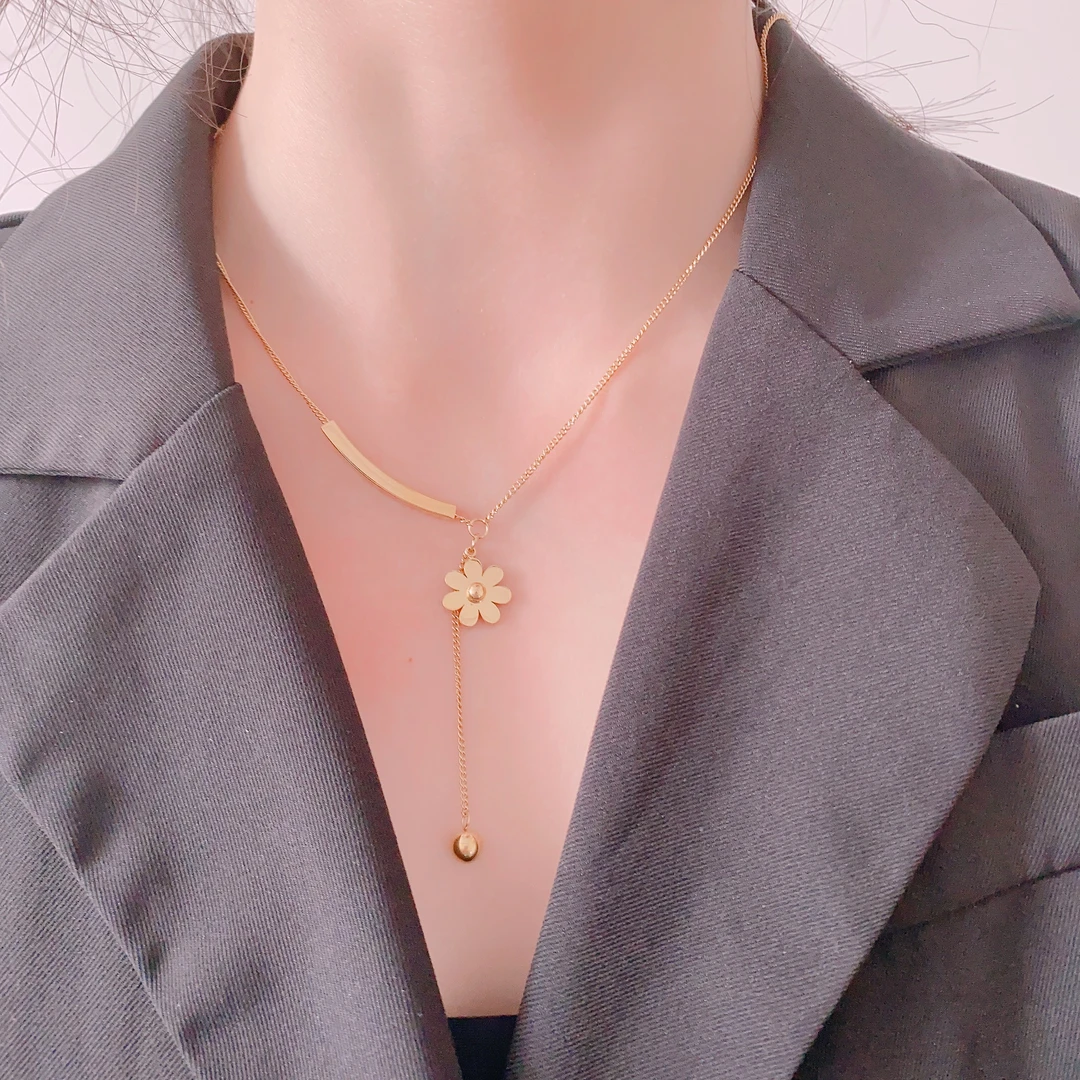 钛钢项链 【Z43-花间晴】时尚可调节中长款五金女孩气质