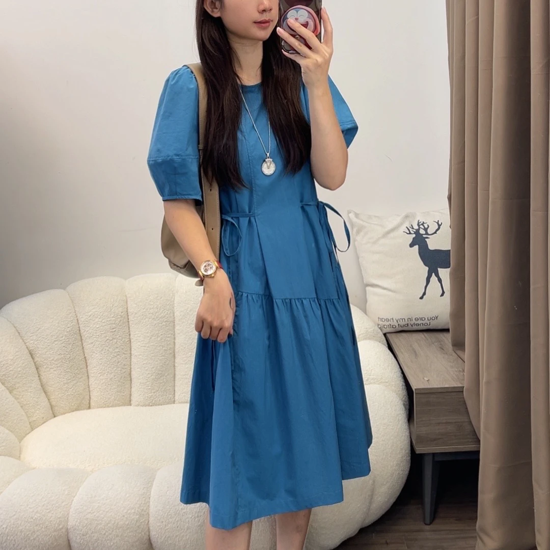 克莱因蓝长款连衣裙女2023新款夏季薄款气质高级感裙子超仙A字裙