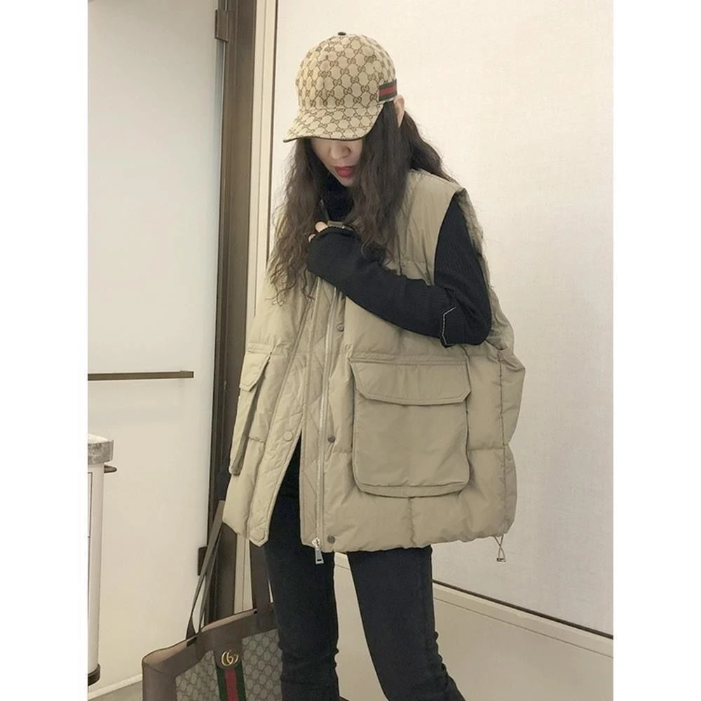 秋冬加厚棉马甲女2024韩版新款宽松大口袋坎肩慵懒风休闲背心马夹