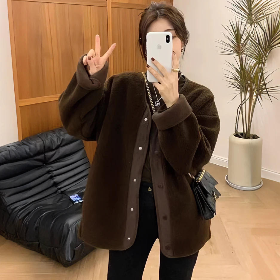 时尚毛毛外套女秋冬2024新款韩版休闲宽松今年流行慵懒显瘦加厚款