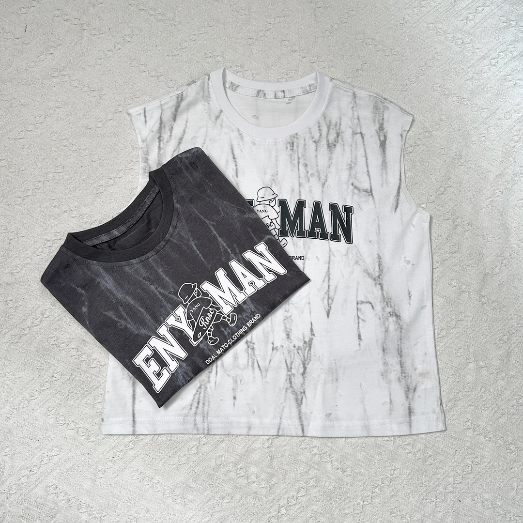 2024爆款男童休闲宽松圆领夏款背心运动扎染印花时尚个性背心