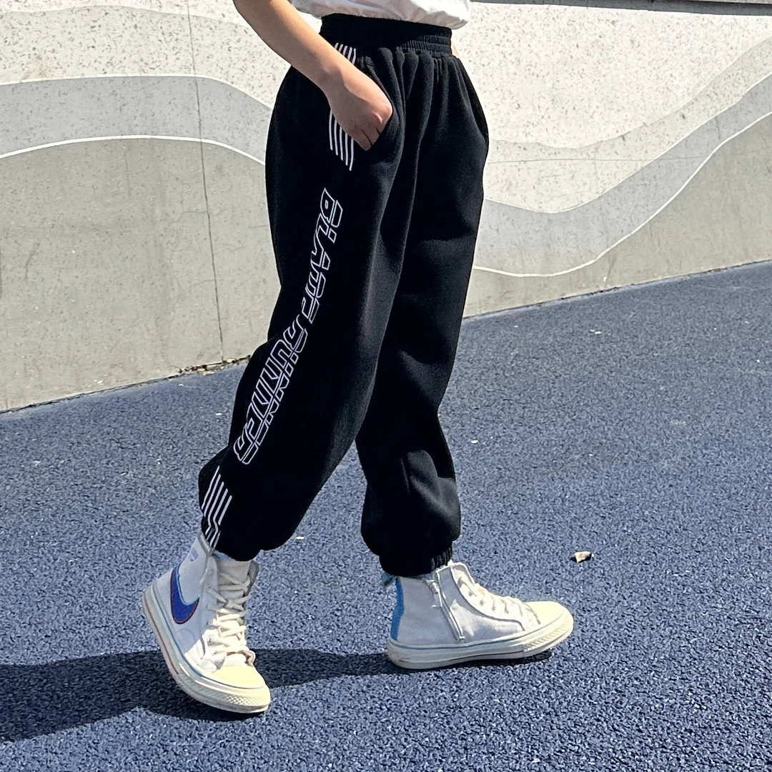 2024爆款百搭时尚透气男女童印花束脚长裤哈伦裤休闲裤3-15岁