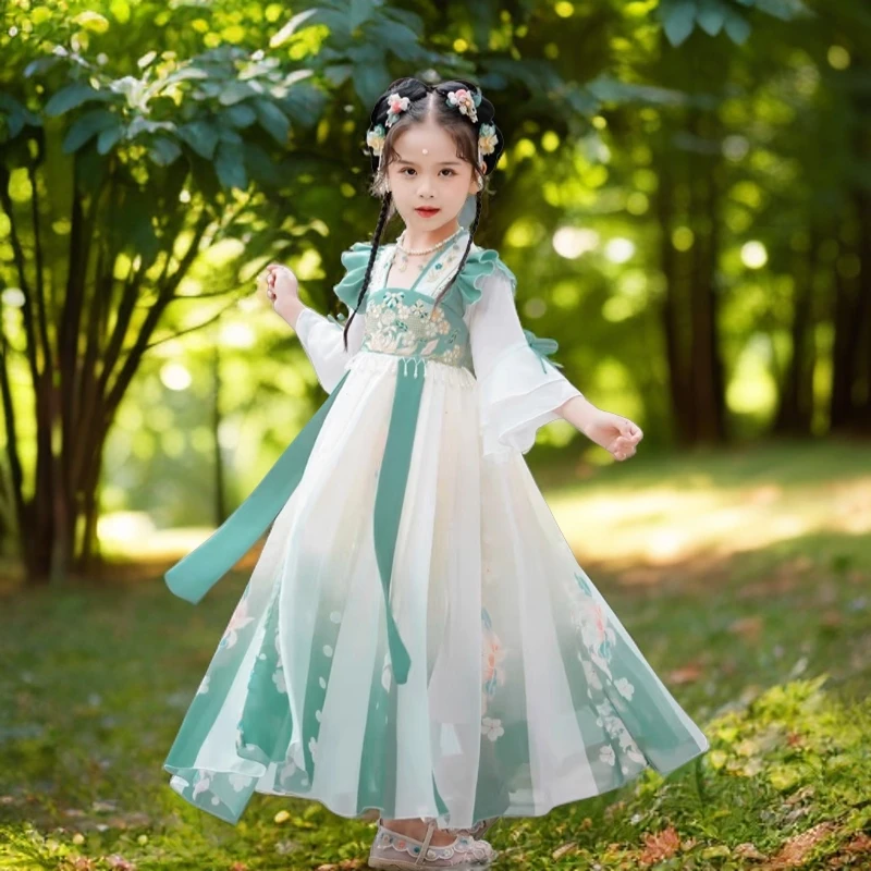 女童汉服连衣裙夏季新超仙小女孩公主裙童装中秋节中国风唐装裙子