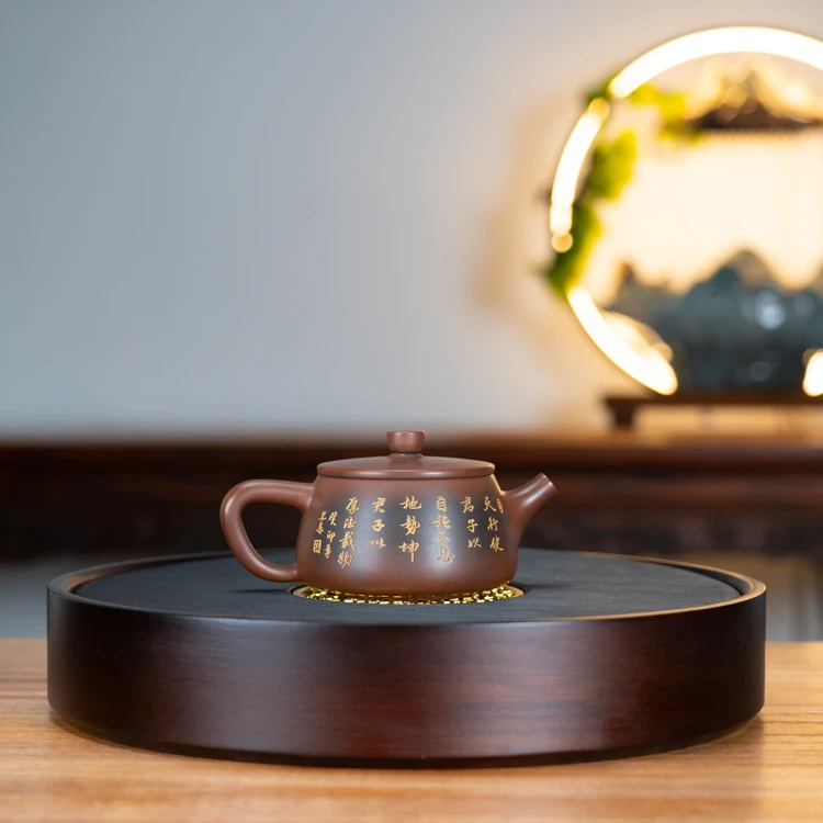 坭兴陶 书法中式汉瓦壶 家用泡茶 高端泡茶壶  厚德载物约150ml