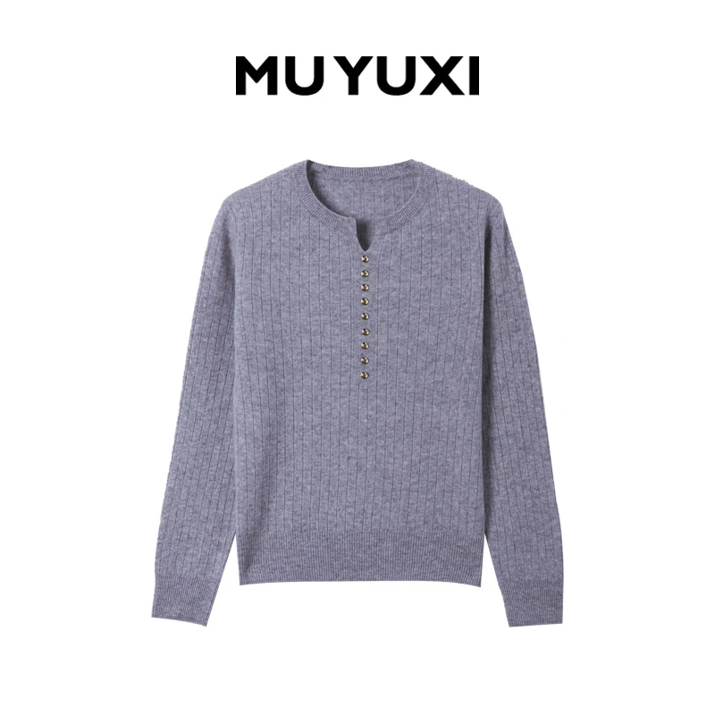 MU YUXI 2024冬季新款 月光女神 鸡心领秋冬坑条上衣 HK087