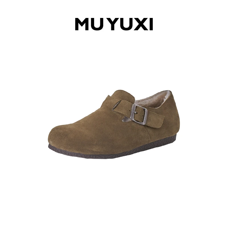 MU YUXI 2024冬季新款圆头平底加厚保暖勃肯鞋 HK086