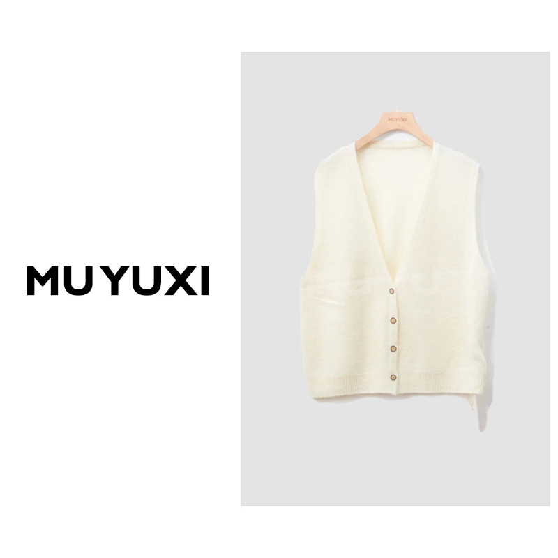 MU YUXI 米白圆领开衫上衣 RC265