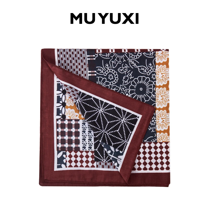 MUYUXI  2024秋季新款复古几何腰果花高级感印花方巾 HK080