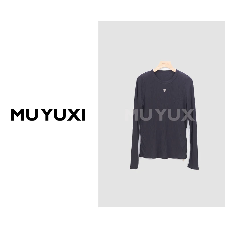 MU YUXI 藏青色圆领水溶上衣 SB716