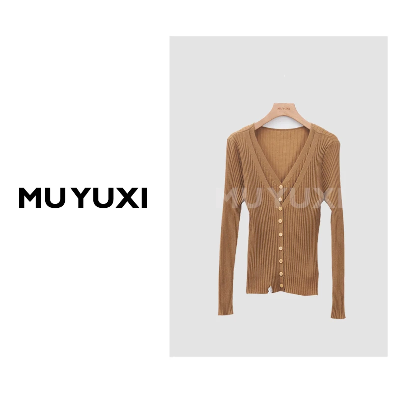 MU YUXI 2024春季新款驼色V领上衣 TS402