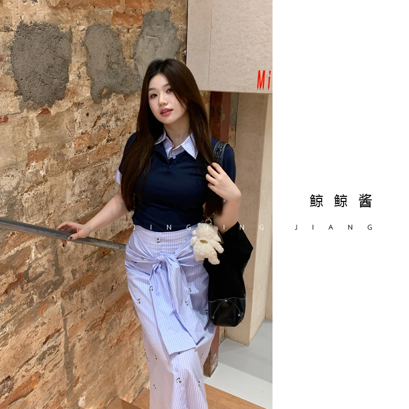 ZOZ鲸鲸酱 【晴夏韩风短T】夏季薄款假两件T恤百搭小众设计感上衣