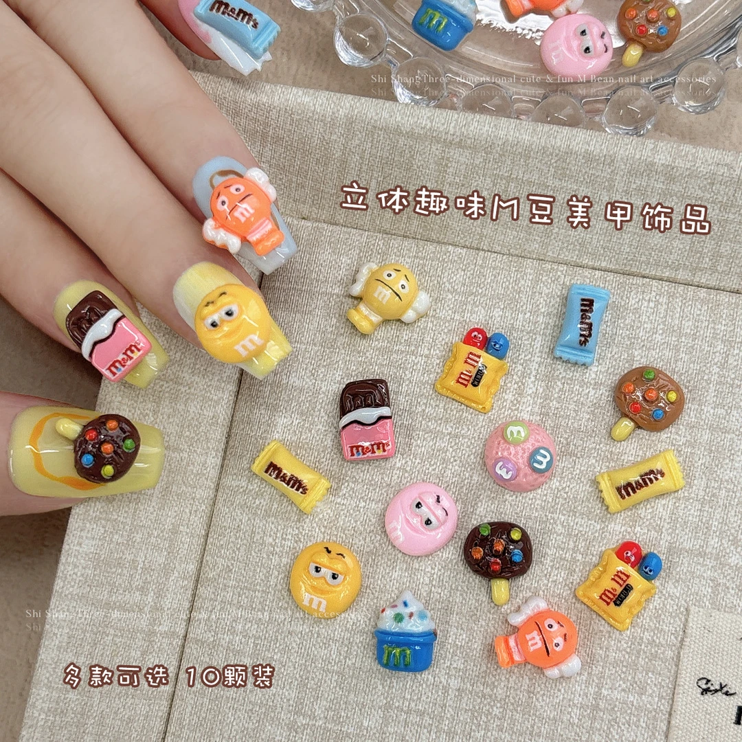 美甲混合饰品彩色迷你M豆美甲钻奇趣豆网红卡通树脂钻DIY指甲配饰