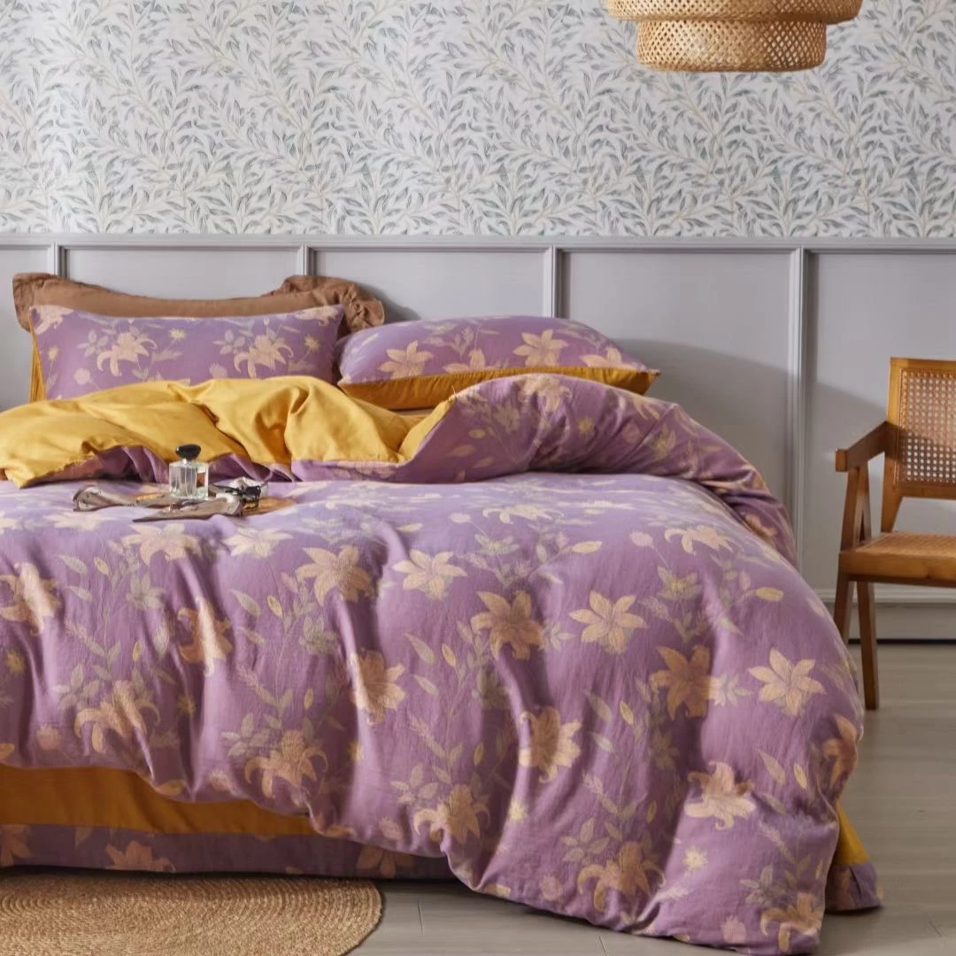 色织全棉双层纱四件套贴身软糯纯棉双面精梳夏凉被四件套空调被