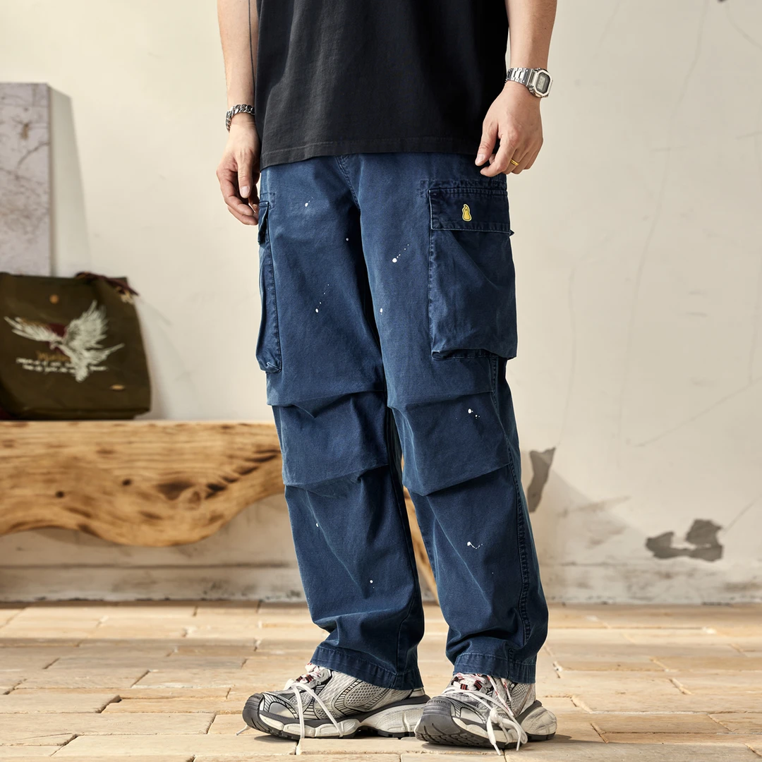 复古水洗美式轻奢潮牌百搭纯棉多口袋工装男士高街潮流宽松休闲裤