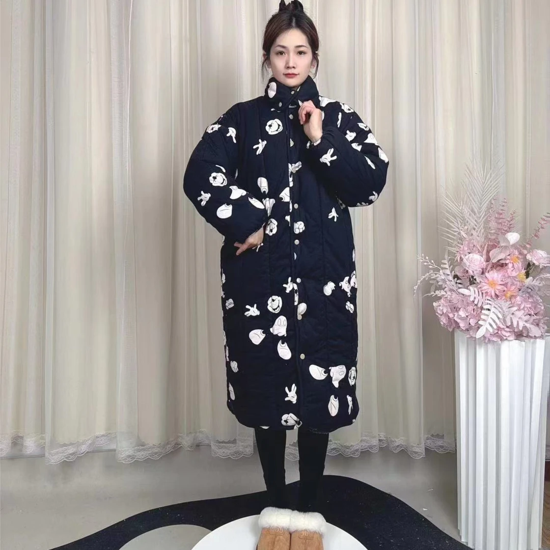 SANYUE新疆棉棉花【黑底大米奇立领长款】宽松家居服保暖棉服