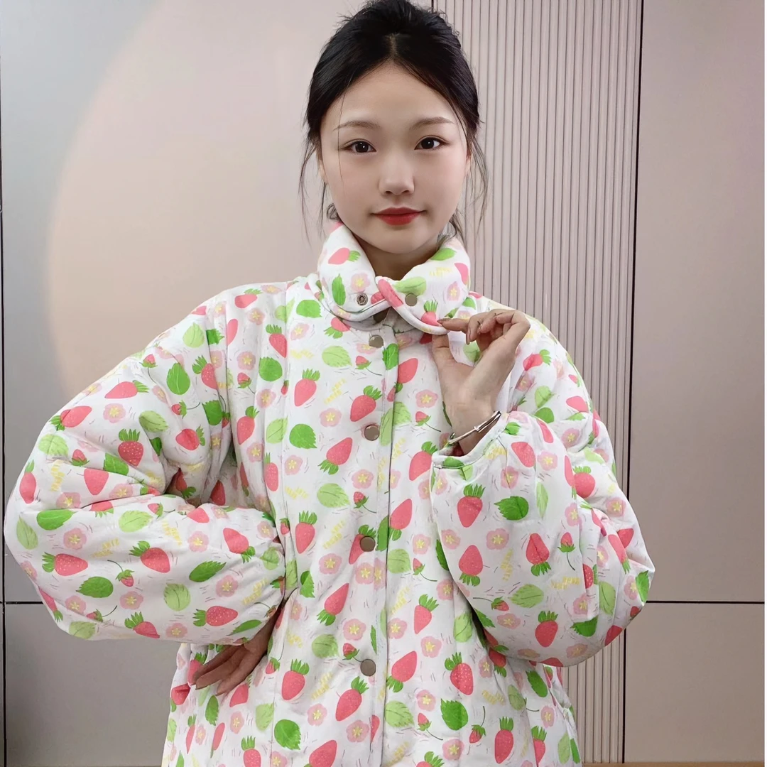 SANYUE新疆棉棉花【卡通小萝卜】立领中长款宽松家居服保暖棉服026