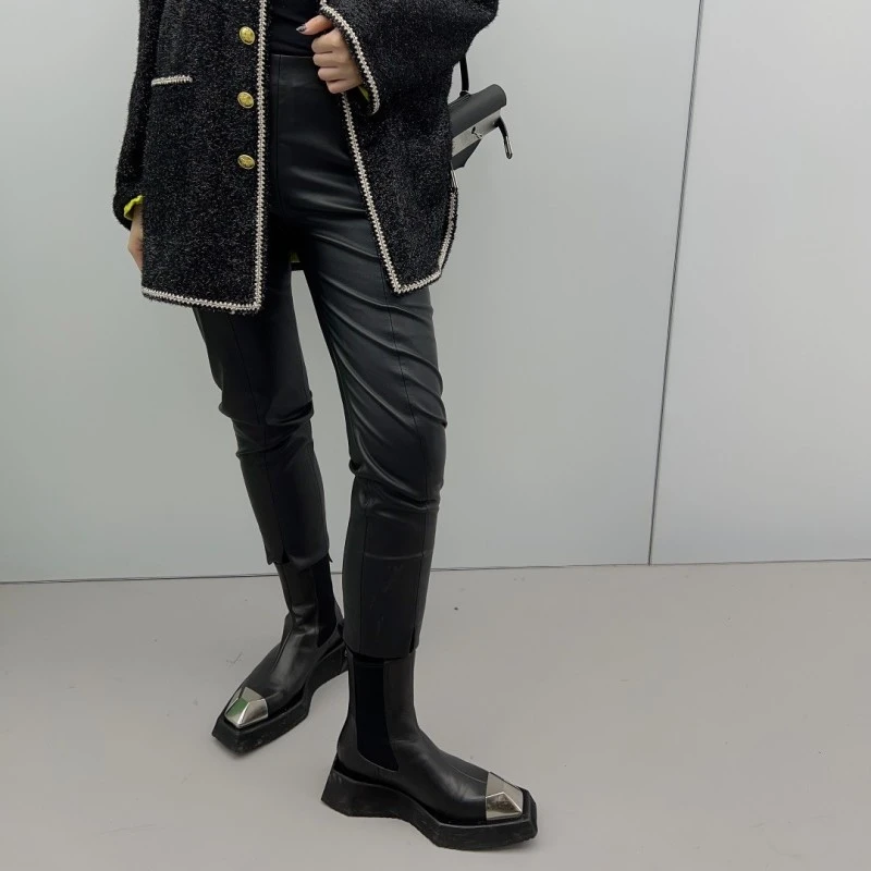 RIRV时髦-黑色长款皮裤