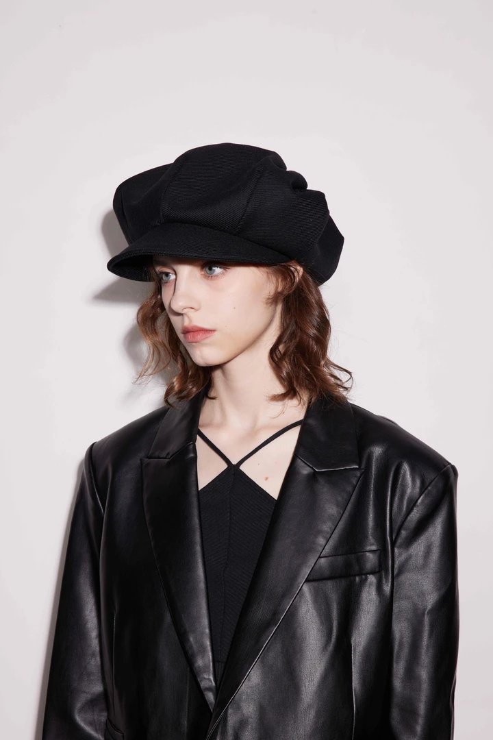 black imagine6 23秋冬黑色褶皱结构贝雷帽画家帽设计师暗黑风