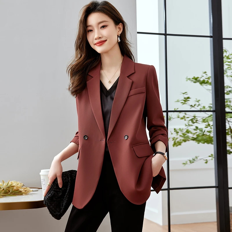 砖红色西装外套女2025秋冬新款垂感宽松显瘦小西服上衣OL职业正装