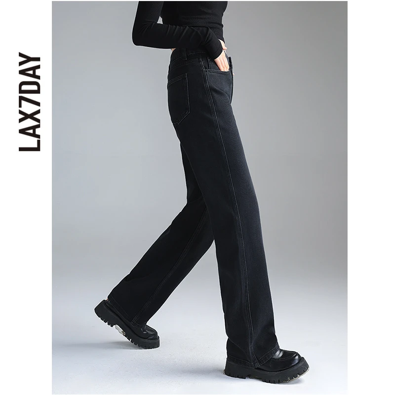 LAX7DAY®阔腿牛仔裤窄版黑色女高腰宽松显瘦新款垂感拖地裤子