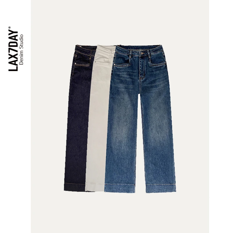 宽松直筒牛仔裤白色高腰新款春季显瘦阔腿牛仔裤女款老钱风女装