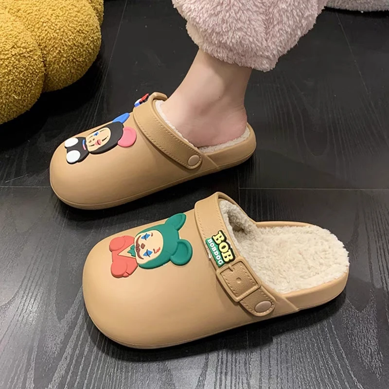 【小扬哥推荐】卡通毛毛拖鞋女外穿秋季厚底一脚蹬加绒棉鞋2023年